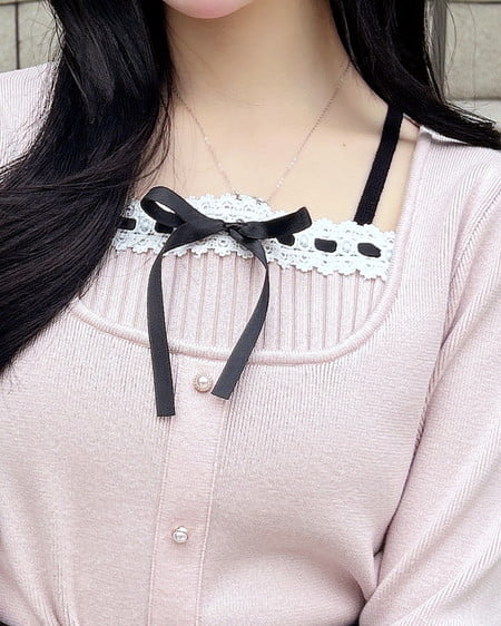 INGNI（イング） フロントリボンリブ切替ニット ﾋﾟﾝｸﾍﾞｰｼﾞｭ