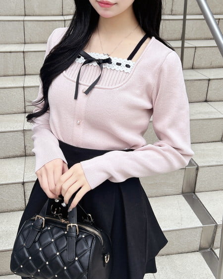 INGNI（イング） フロントリボンリブ切替ニット ﾋﾟﾝｸﾍﾞｰｼﾞｭ