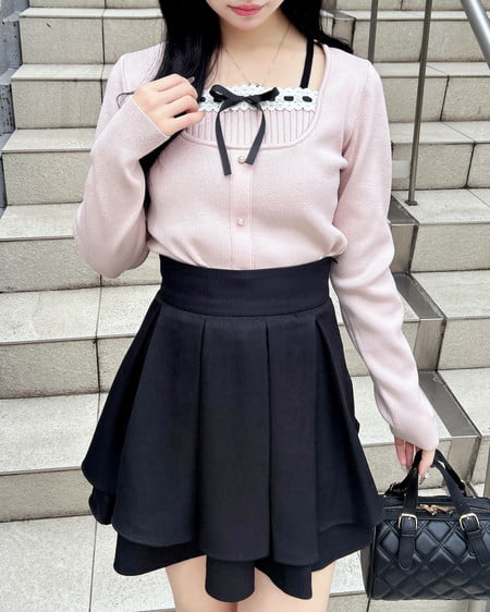 INGNI（イング） フロントリボンリブ切替ニット ﾋﾟﾝｸﾍﾞｰｼﾞｭ