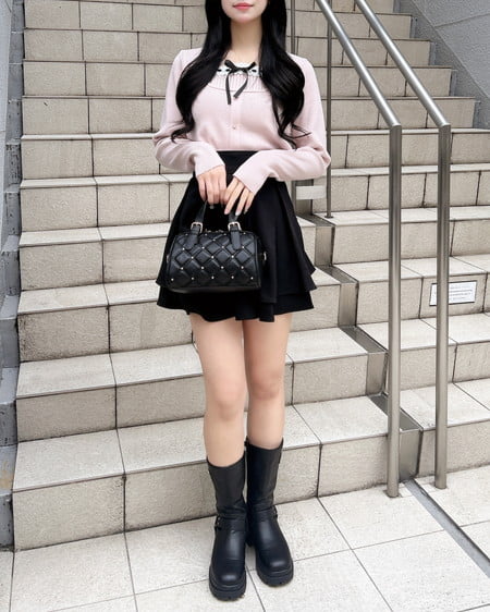 INGNI（イング） フロントリボンリブ切替ニット ﾋﾟﾝｸﾍﾞｰｼﾞｭ