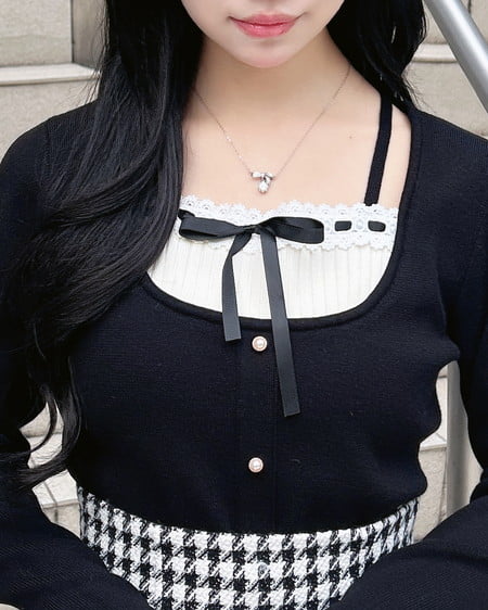 INGNI（イング） フロントリボンリブ切替ニット ｸﾛ