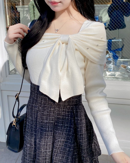 INGNI（イング） ビジュー2Wayオフショルニット ｵﾌﾎﾜｲﾄ