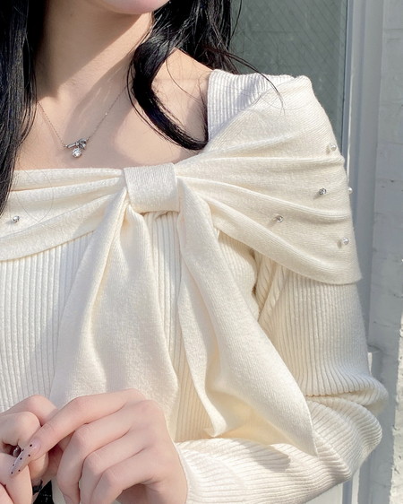 INGNI（イング） ビジュー2Wayオフショルニット ｵﾌﾎﾜｲﾄ