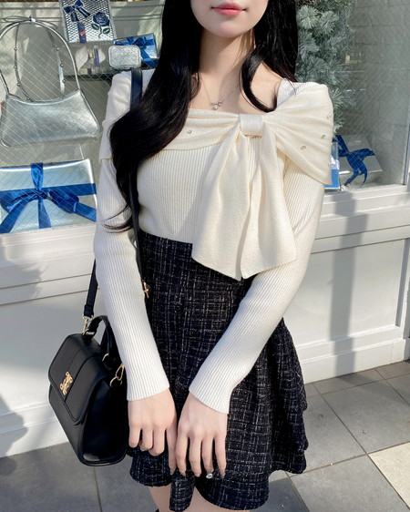 INGNI（イング） ビジュー2Wayオフショルニット ｵﾌﾎﾜｲﾄ