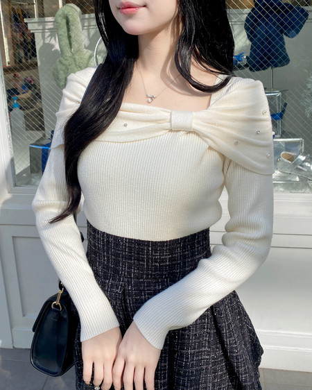 INGNI（イング） ビジュー2Wayオフショルニット ｵﾌﾎﾜｲﾄ