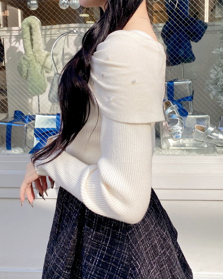 INGNI（イング） ビジュー2Wayオフショルニット ｵﾌﾎﾜｲﾄ