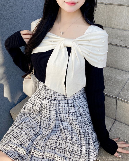 INGNI（イング） ビジュー2Wayオフショルニット ｸﾛ/ｵﾌﾎﾜｲﾄ