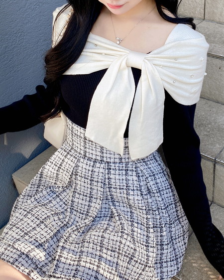 INGNI（イング） ビジュー2Wayオフショルニット ｸﾛ/ｵﾌﾎﾜｲﾄ