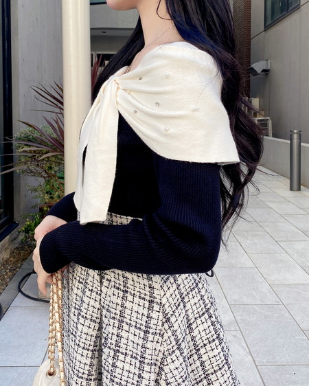 INGNI（イング） ビジュー2Wayオフショルニット ｸﾛ/ｵﾌﾎﾜｲﾄ