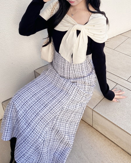 INGNI（イング） ビジュー2Wayオフショルニット ｸﾛ/ｵﾌﾎﾜｲﾄ