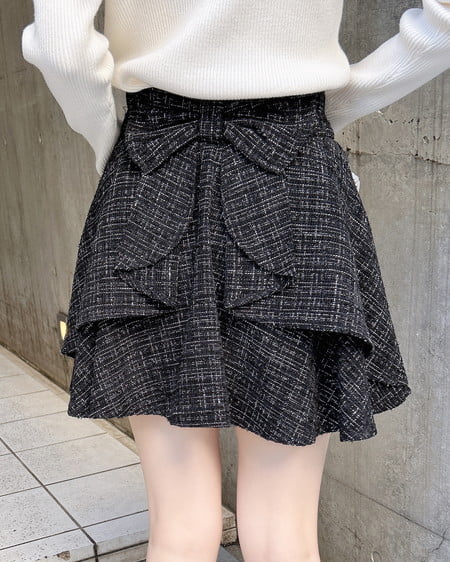 INGNI（イング） バックリボンツイードフレアスカパン ｸﾛ/ﾂｲｰﾄﾞ