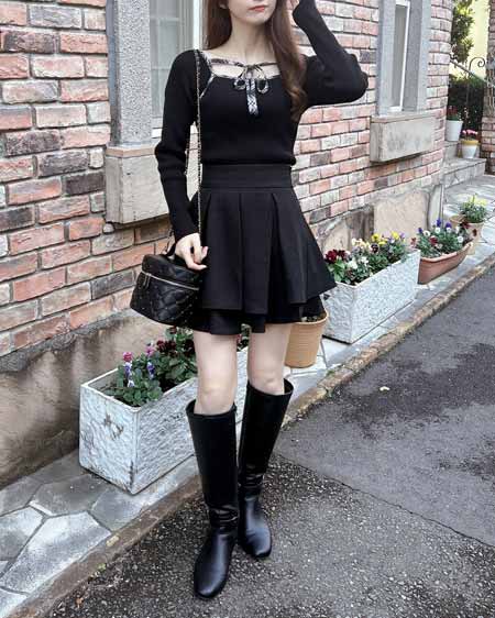 INGNI（イング） バックレースアップタックフレアスカート／A ｸﾛ