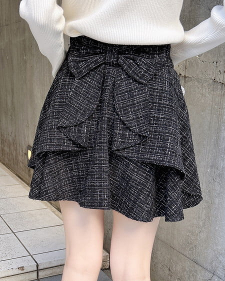 バックリボンツイードフレアスカパン