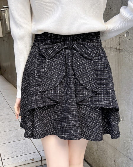 INGNI（イング） バックリボンツイードフレアスカパン ｸﾛ/ﾂｲｰﾄﾞ