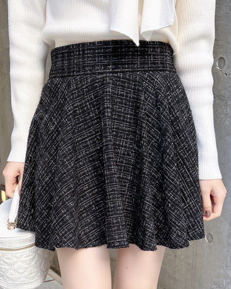 INGNI（イング） バックリボンツイードフレアスカパン ｸﾛ/ﾂｲｰﾄﾞ