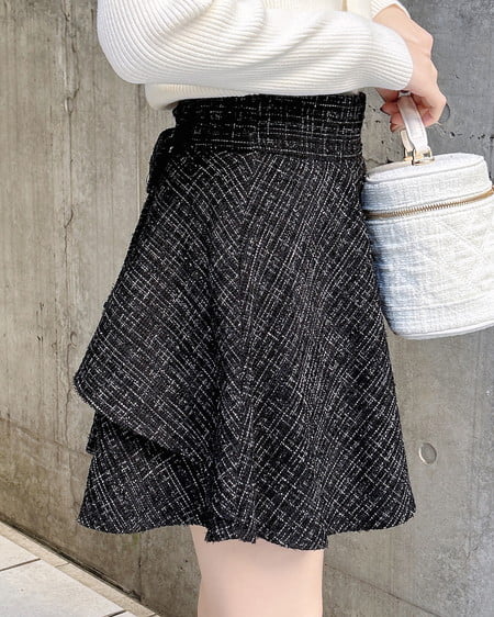 INGNI（イング） バックリボンツイードフレアスカパン ｸﾛ/ﾂｲｰﾄﾞ