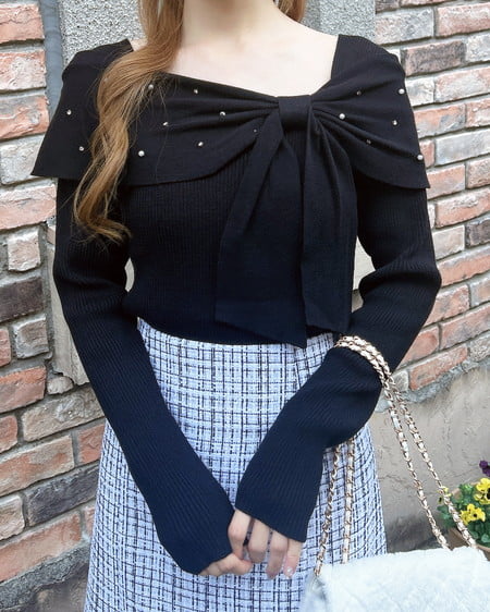 INGNI(イング) ビジュー2Wayオフショルニット クロ/クロ