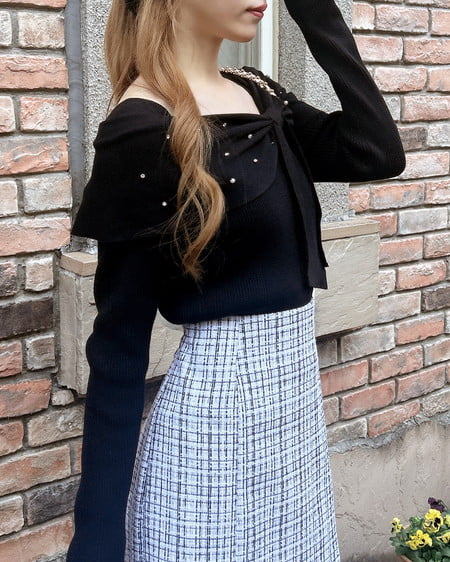 INGNI(イング) ビジュー2Wayオフショルニット クロ/クロ