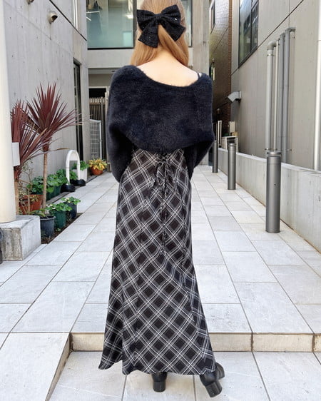 INGNI（イング） シャギーニットボレロ＋マーメイドワンピースセット ｸﾛ/ｸﾛﾁｪｯｸ