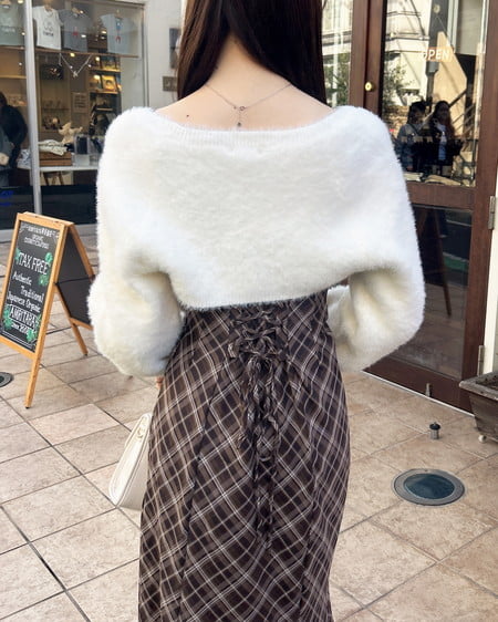 INGNI（イング） シャギーニットボレロ＋マーメイドワンピースセット ｱｲﾎﾞﾘｰ/ﾌﾞﾗｳﾝﾁｪｯｸ