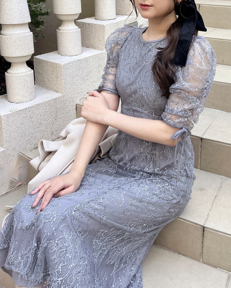 INGNI（イング） スパンコールレースワンピース ﾌﾞﾙｰｸﾞﾚｰ