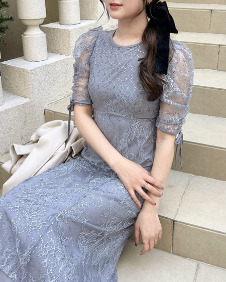 INGNI（イング） スパンコールレースワンピース ﾌﾞﾙｰｸﾞﾚｰ