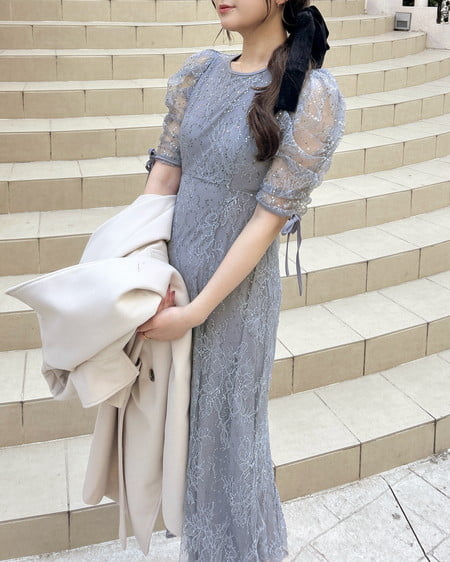 INGNI（イング） スパンコールレースワンピース ﾌﾞﾙｰｸﾞﾚｰ