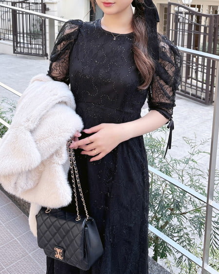 INGNI（イング） スパンコールレースワンピース ｸﾛ