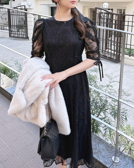 INGNI（イング） スパンコールレースワンピース ｸﾛ