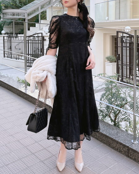 INGNI（イング） スパンコールレースワンピース ｸﾛ