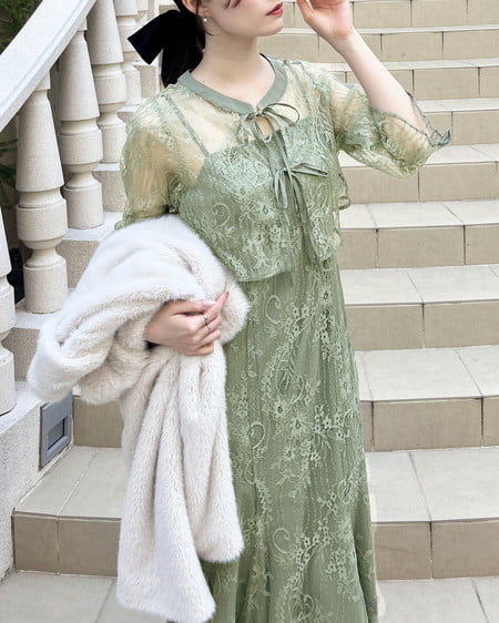 INGNI（イング） 2Wayレースリボンブラウス＋キャミワンピース／セット ﾐﾝﾄｸﾞﾘｰﾝ/A