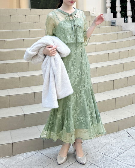 INGNI（イング） 2Wayレースリボンブラウス＋キャミワンピース／セット ﾐﾝﾄｸﾞﾘｰﾝ/A