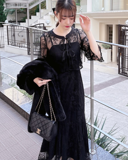 INGNI(イング) 2Wayレースリボンブラウス+キャミワンピース/セット クロ/A