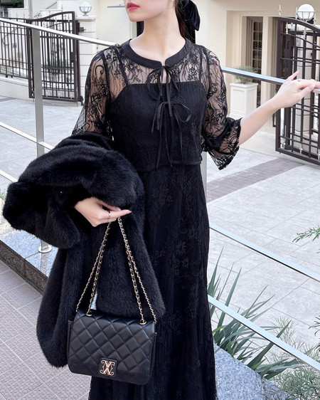 INGNI(イング) 2Wayレースリボンブラウス+キャミワンピース/セット クロ/A