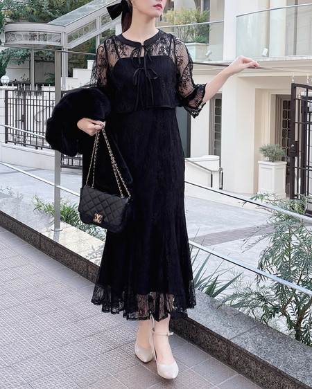 INGNI(イング) 2Wayレースリボンブラウス+キャミワンピース/セット クロ/A