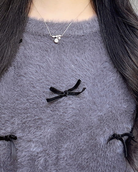 INGNI（イング） ベロアリボン付フェザーニット ﾁｬｺｰﾙｸﾞﾚｰ/ｸﾛ