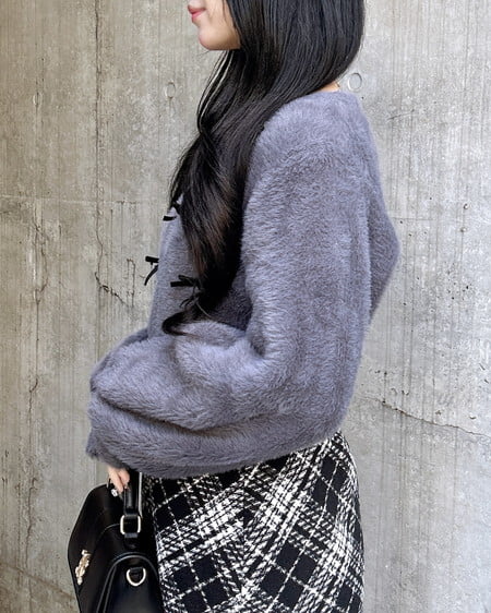 INGNI（イング） ベロアリボン付フェザーニット ﾁｬｺｰﾙｸﾞﾚｰ/ｸﾛ