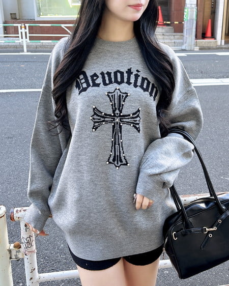 INGNI（イング） クロスロゴジャガードニット ｸﾞﾚｰ/ｸﾛ