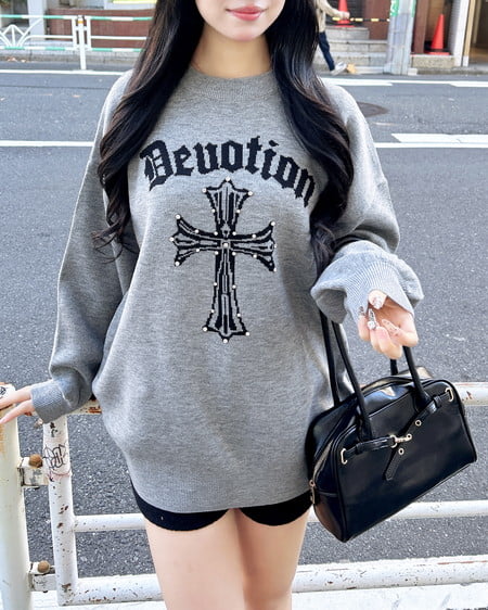 INGNI（イング） クロスロゴジャガードニット ｸﾞﾚｰ/ｸﾛ