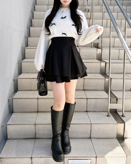 INGNI（イング） ベロアリボン付フェザーニット ｵﾌﾎﾜｲﾄ/ｸﾛ