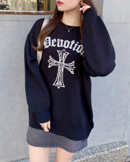 INGNI（イング） クロスロゴジャガードニット ｸﾛ/ｵﾌﾎﾜｲﾄ