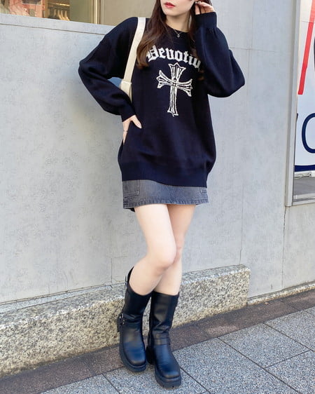 INGNI（イング） クロスロゴジャガードニット ｸﾛ/ｵﾌﾎﾜｲﾄ