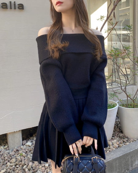 INGNI（イング） オフショルニットワンピース ｸﾛ