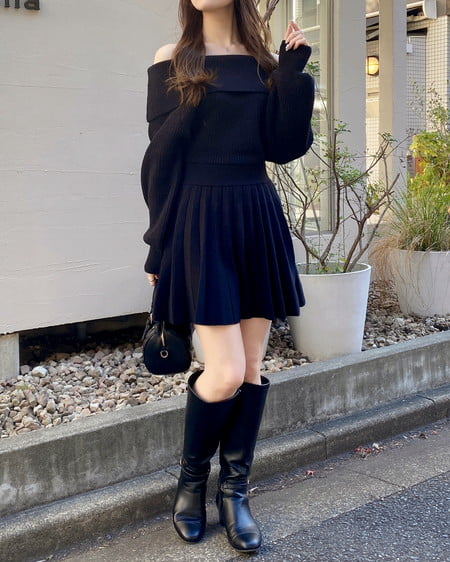 INGNI（イング） オフショルニットワンピース ｸﾛ