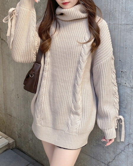 INGNI（イング） タートルネックルーズチュニックニット ﾍﾞｰｼﾞｭ