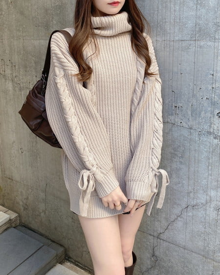 INGNI（イング） タートルネックルーズチュニックニット ﾍﾞｰｼﾞｭ