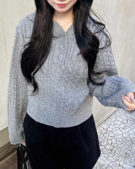 INGNI（イング） ケーブルヘンリーネックニットパーカー ｸﾞﾚｰ