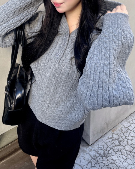 INGNI（イング） ケーブルヘンリーネックニットパーカー ｸﾞﾚｰ