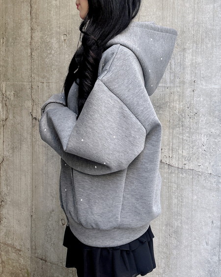 INGNI（イング） ビジュー付ダンボールジップパーカー ﾁｬｺｰﾙｸﾞﾚｰ