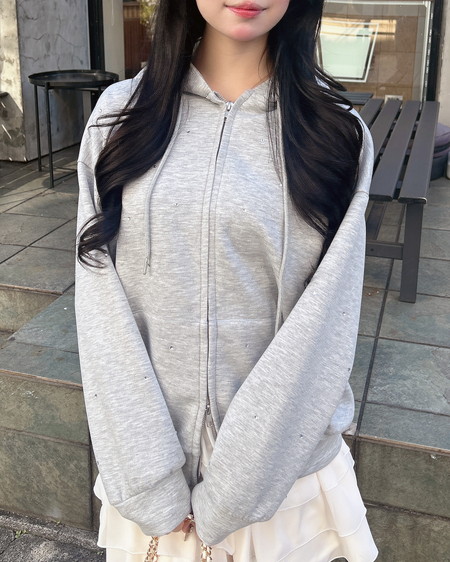 INGNI（イング） ビジュー付ダンボールジップパーカー ｸﾞﾚｰ